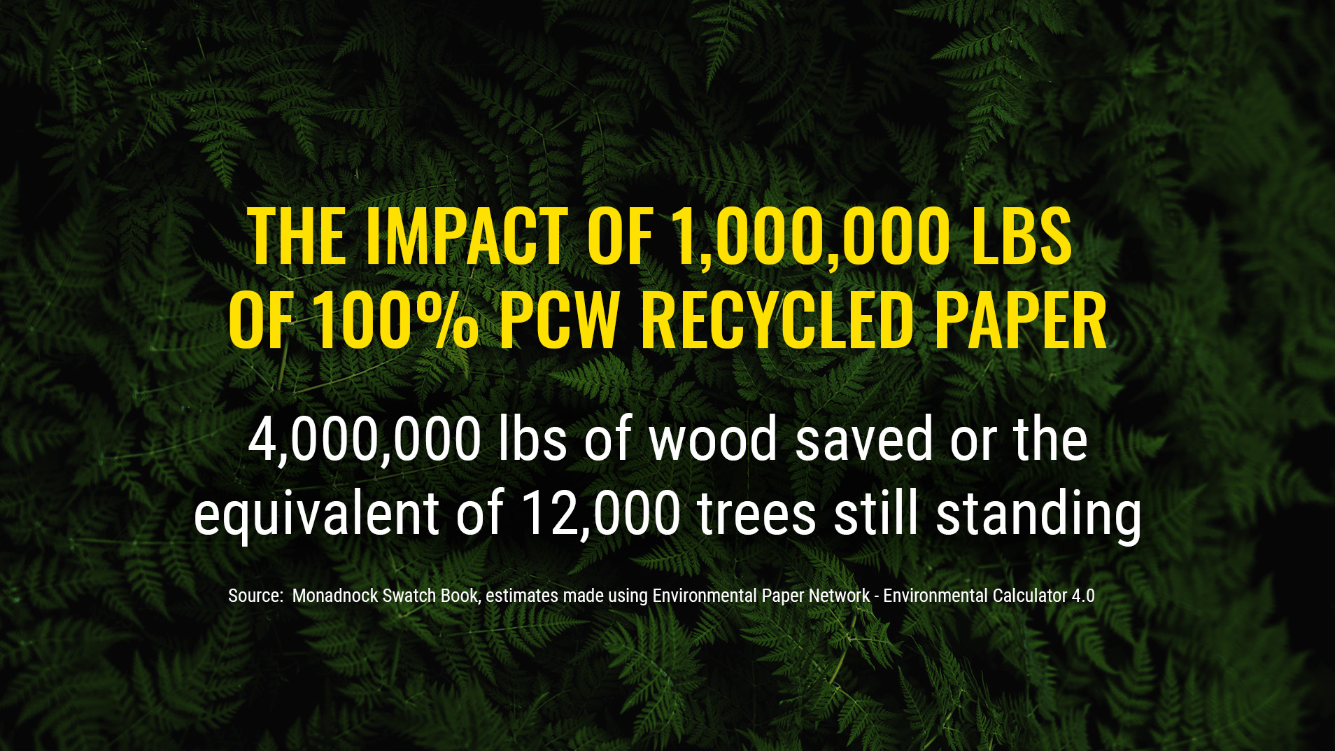 Infographic 1,000,000lbs of 100% PCW Paper is equivalent to 12,000 trees